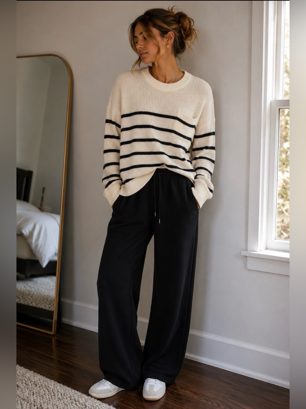 Madewell Black & White Striped Pocket Knit Sweater